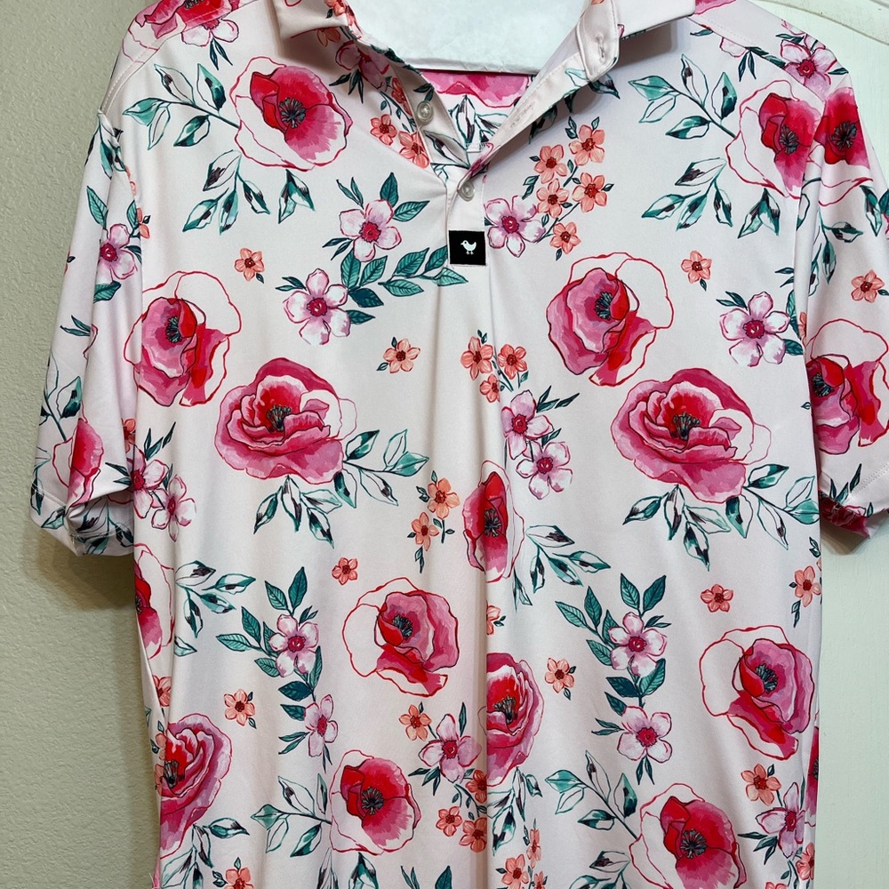 Bad Birdie Pink Floral Polo Shirt